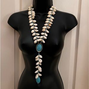Cowry Shells and turquoise beads long Y-necklace( 21” to 44”max)-Stunning-New